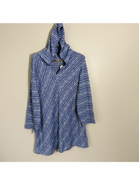 Chico's Tops - Chicos Top Size 3 US XL Blue Soft 3/4 Sleeves Hooded Tunic Striped New